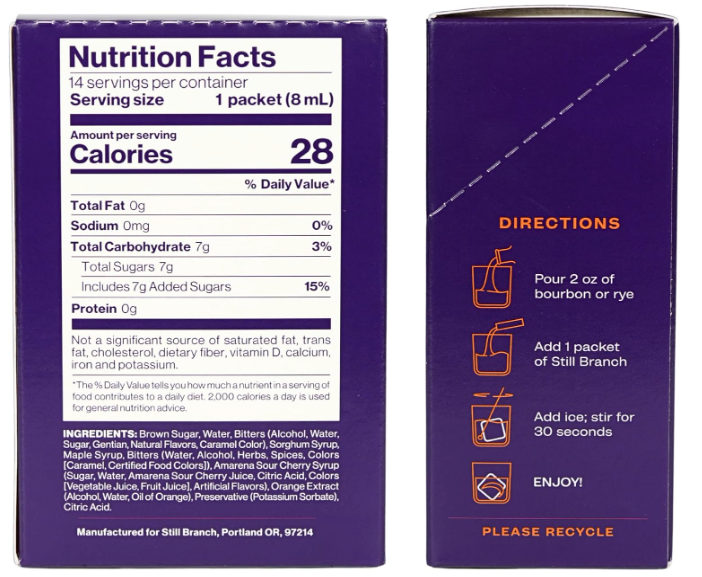 Still Branch Old Fashioned Cocktail Syrup Mixer - Box of 14 Single-Serve Packets