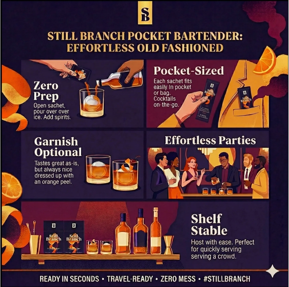 Still Branch Pocket Bartender - Effortless Old Fashioned Infographic